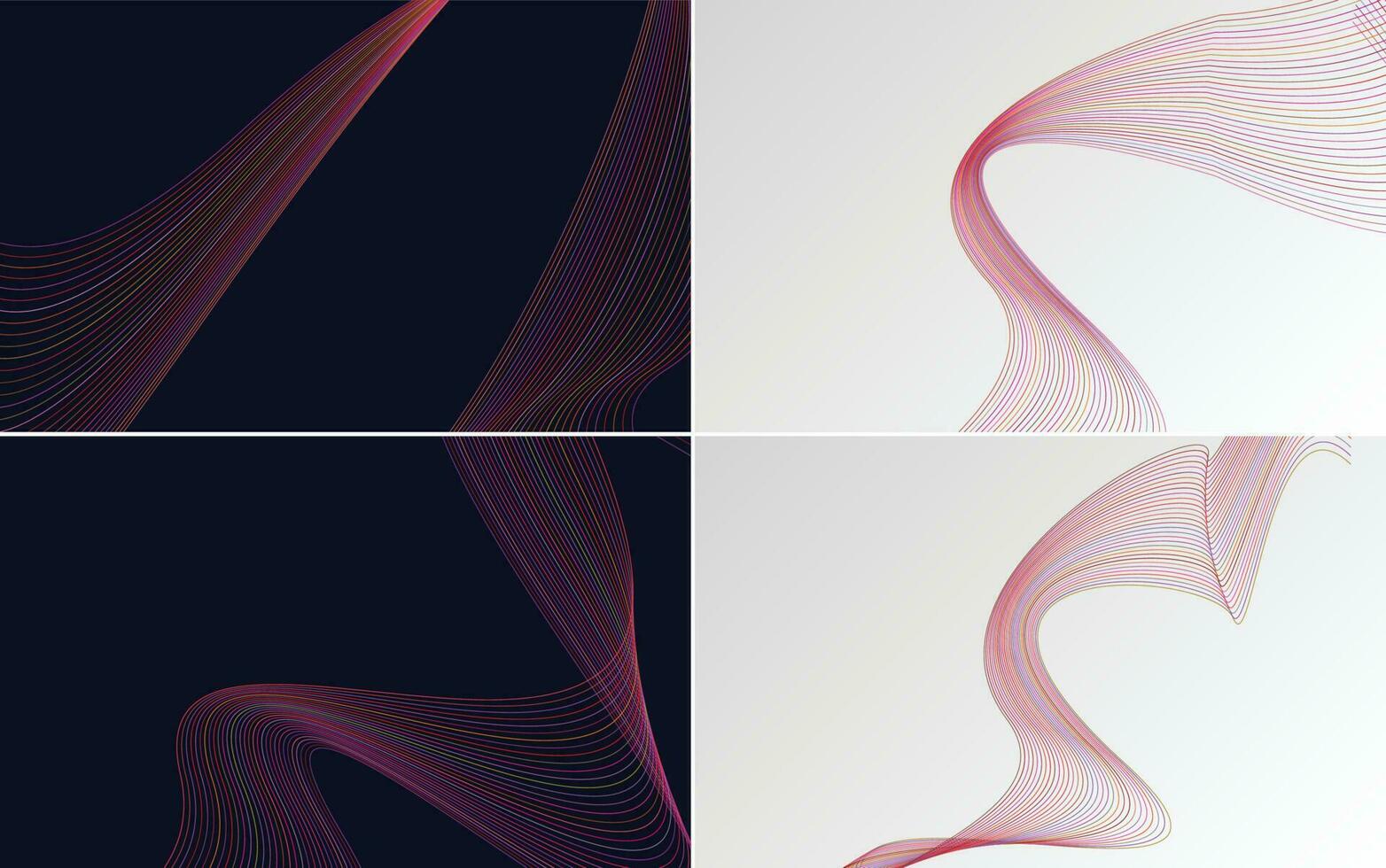 Set of 4 geometric wave pattern background Abstract waving line vector