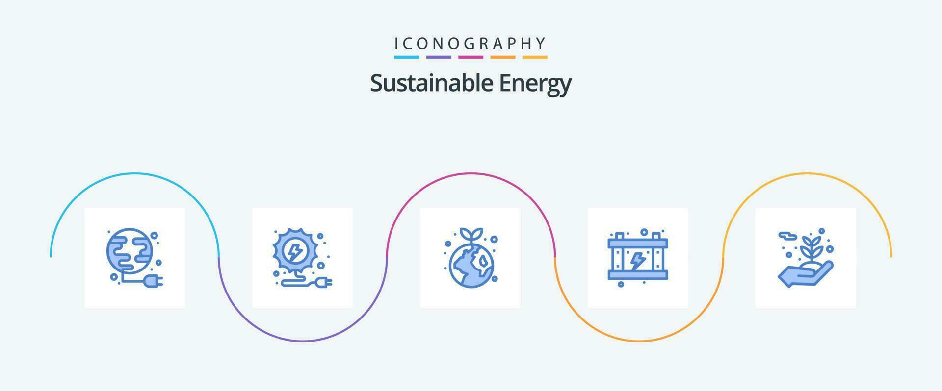 Sustainable Energy Blue 5 Icon Pack Including flowers. energy. ecology. battery. energy vector