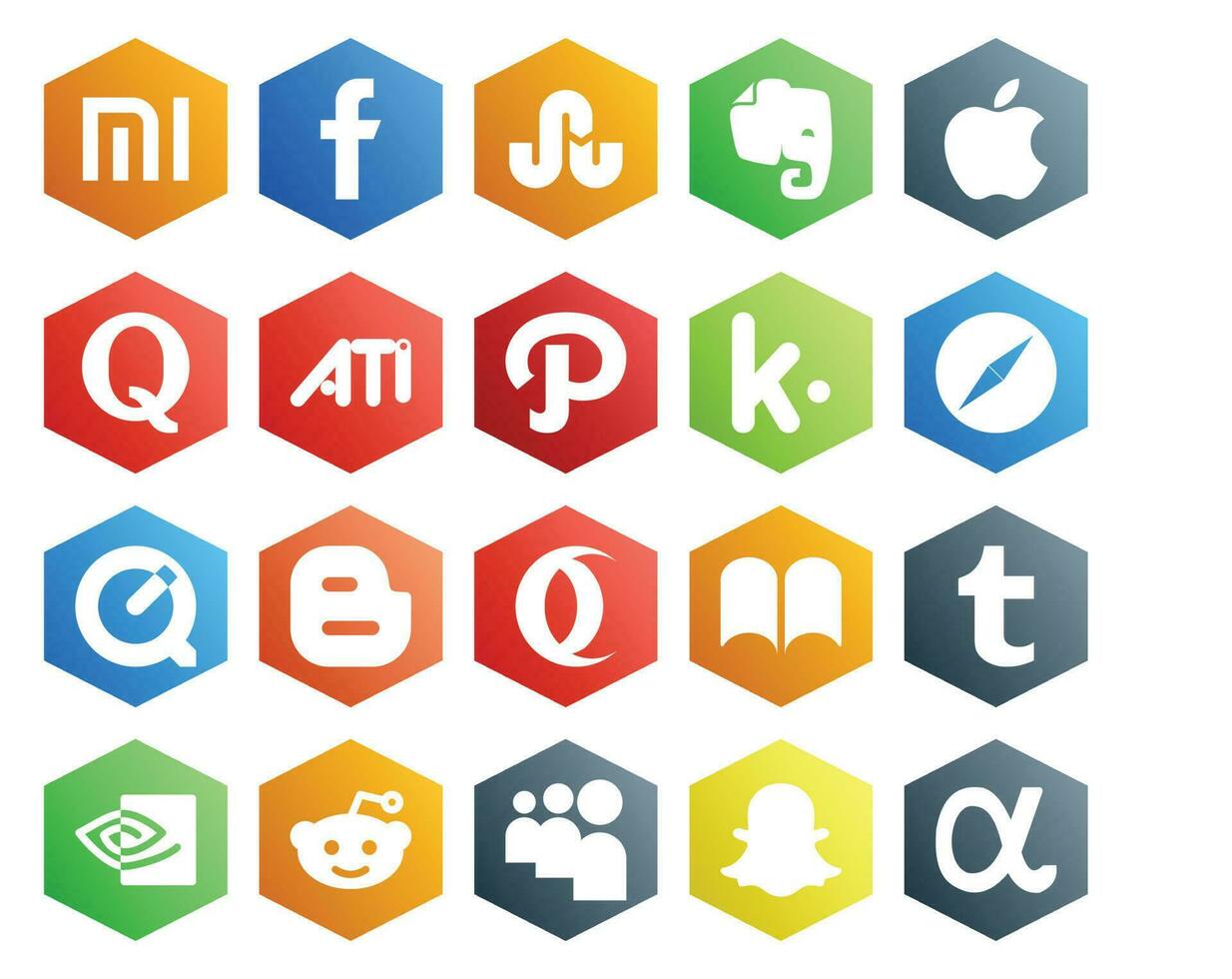 20 Social Media Icon Pack Including nvidia ibooks path opera quicktime vector