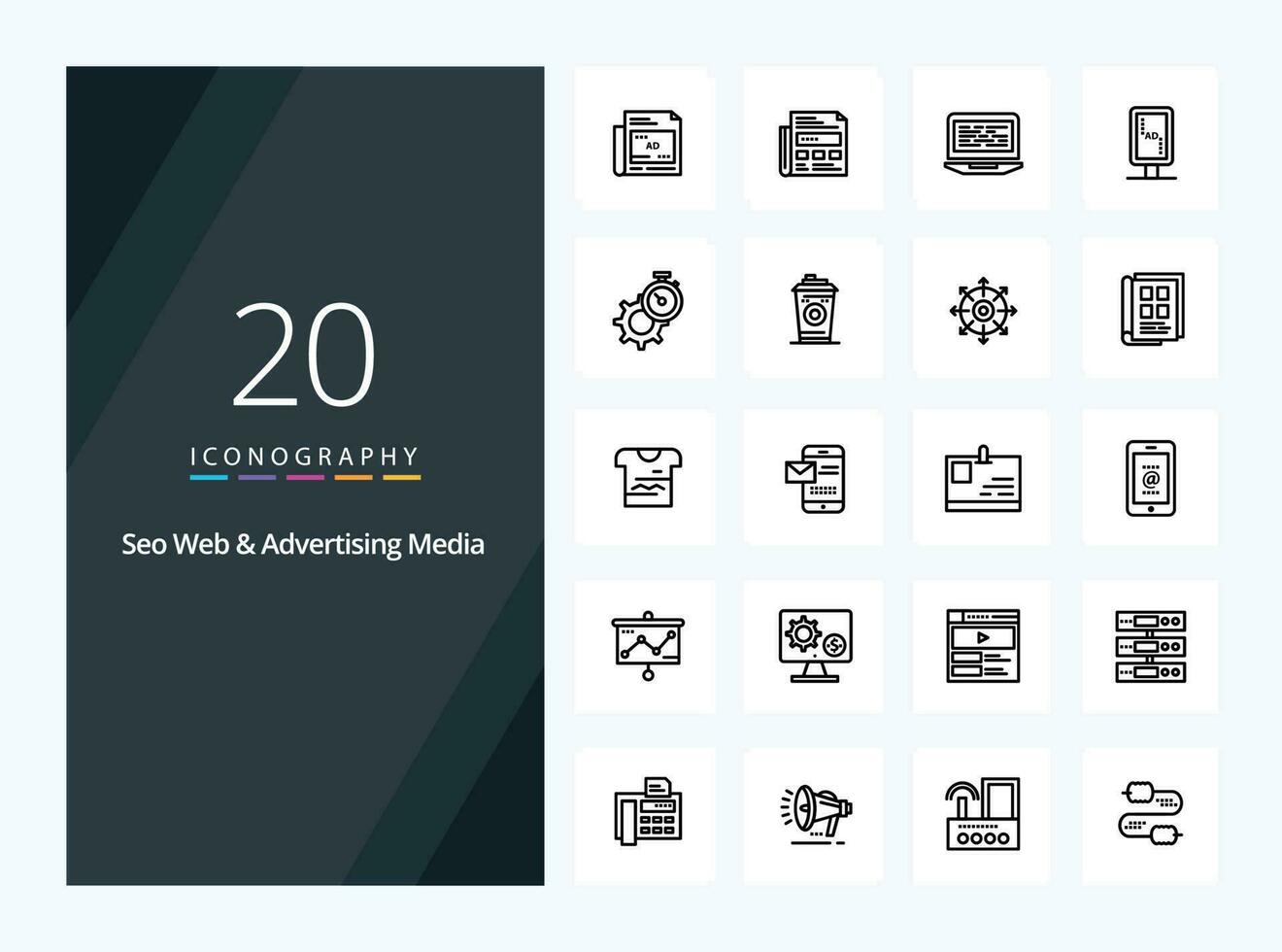 20 Seo Web And Advertising Media Outline icon for presentation vector