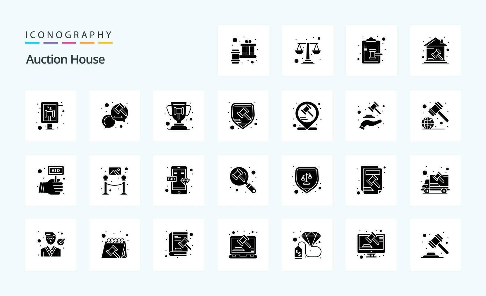 25 Auction Solid Glyph icon pack vector