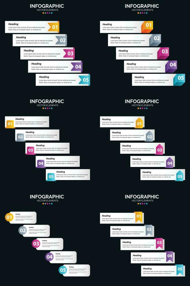 Vector 6 Infographics Pack Presentation slide template 5 Steps cycle diagrams and timelines