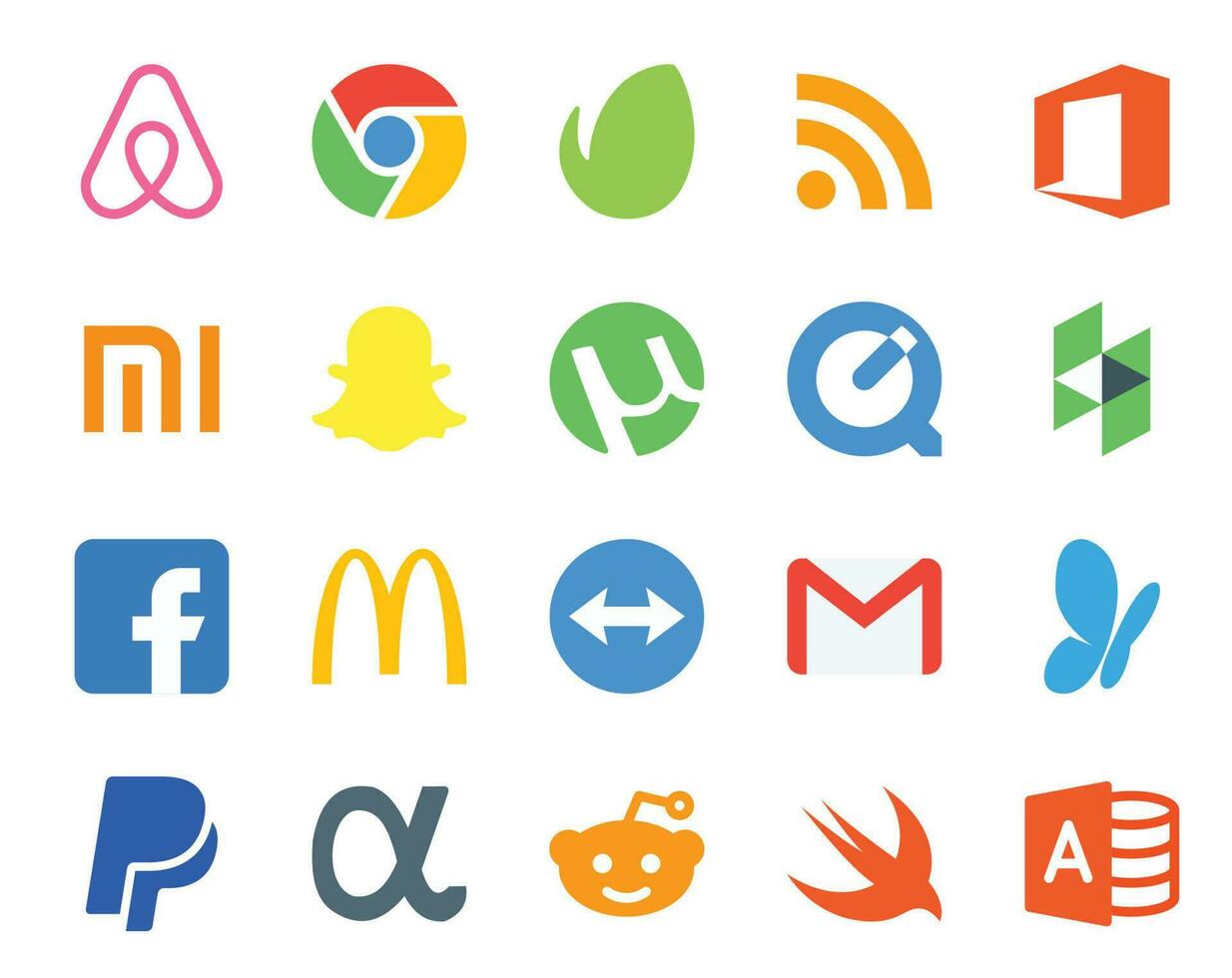 20 Social Media Icon Pack Including paypal mail quicktime email teamviewer vector