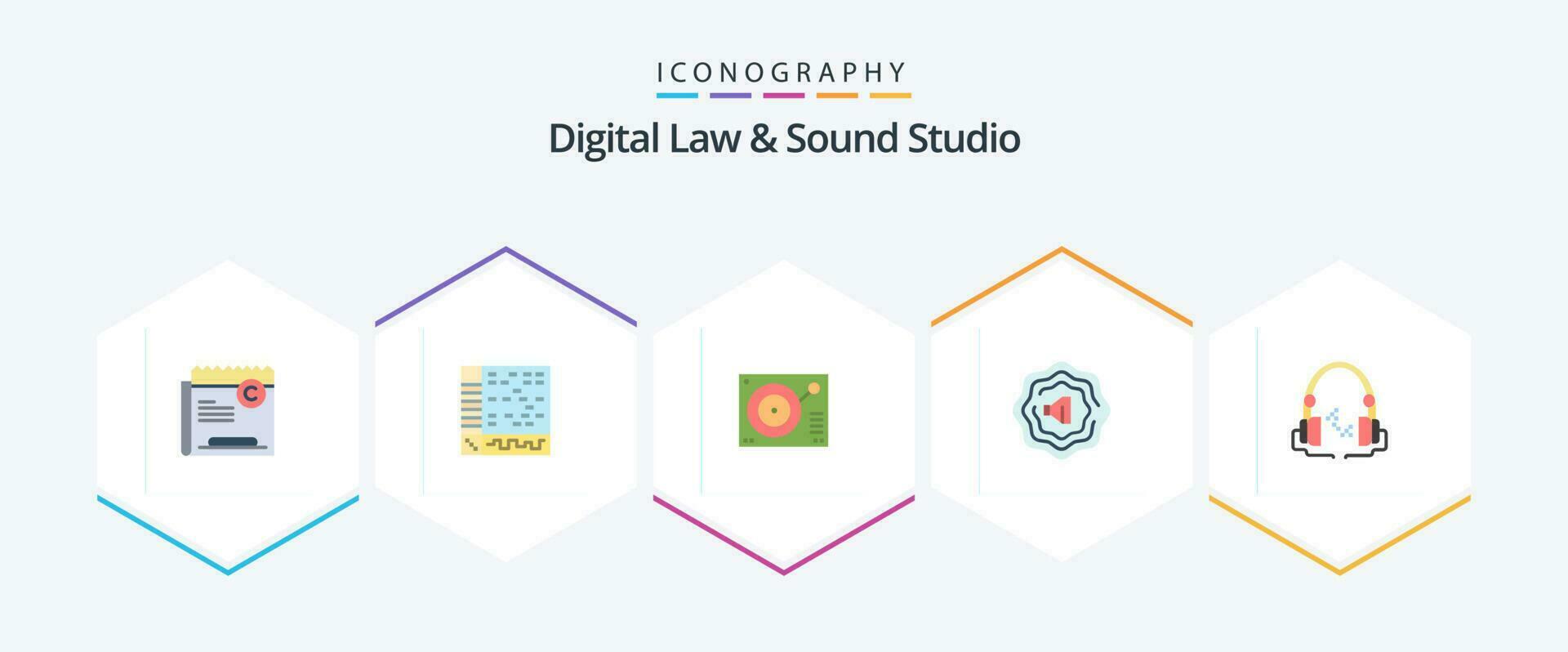 Digital Law And Sound Studio 25 Flat icon pack including music. accustic. computer. record. phonograph vector