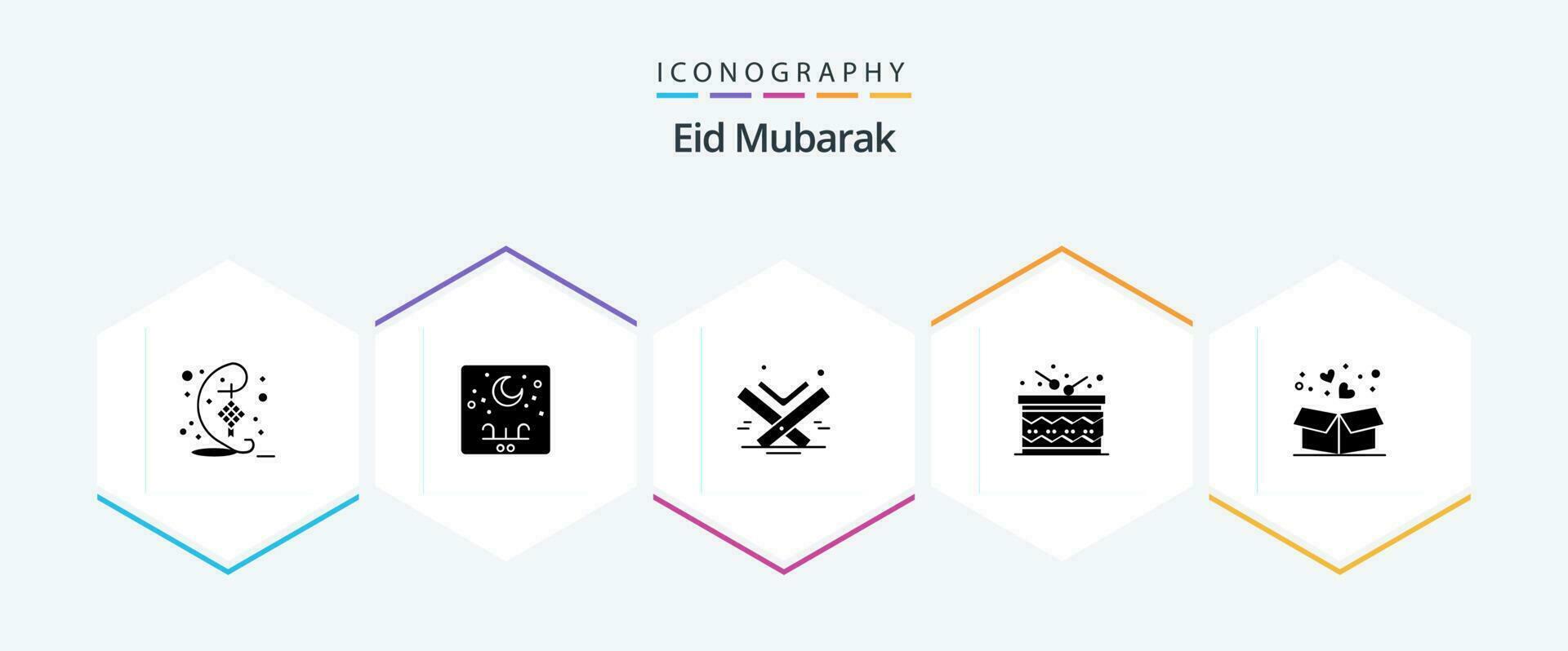 Eid Mubarak 25 Glyph icon pack including happy. drum. moon. celebration. islam vector