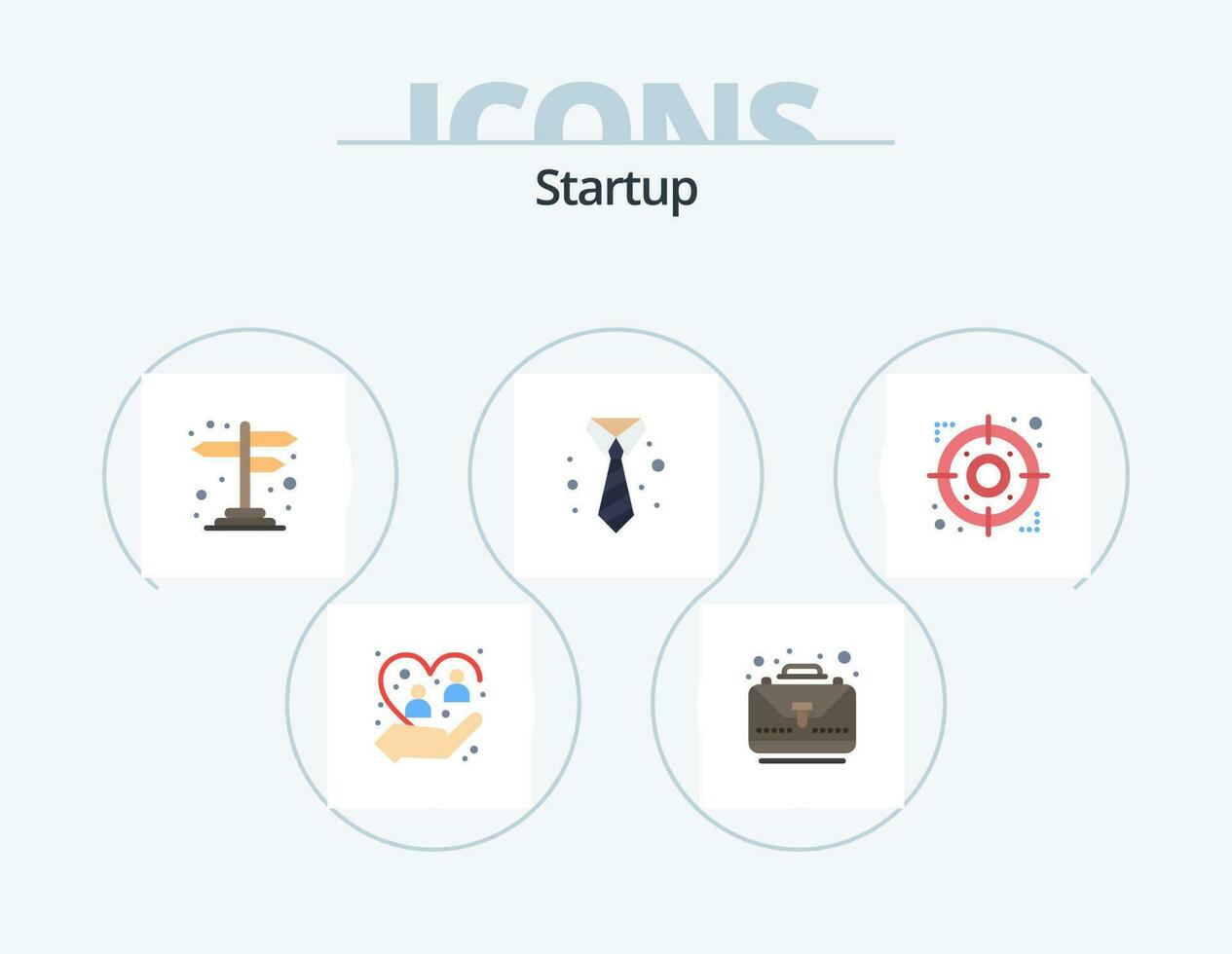 Startup Flat Icon Pack 5 Icon Design. arrow. tie. bag. suit. cross road vector