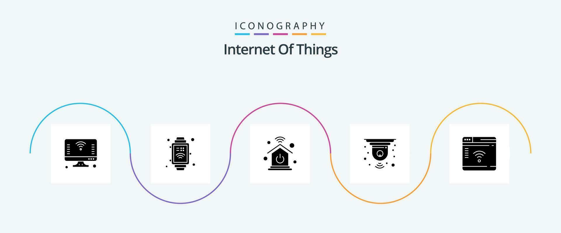 Internet Of Things Glyph 5 Icon Pack Including router. internet. home network. device smart. circuit vector