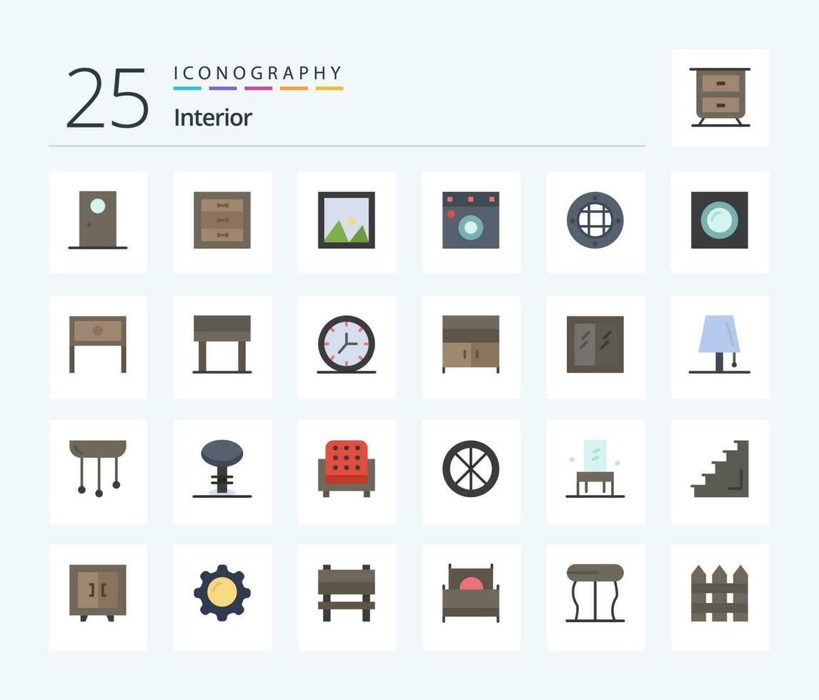 Interior 25 Flat Color icon pack including interior. interior. interior. furniture. interior vector