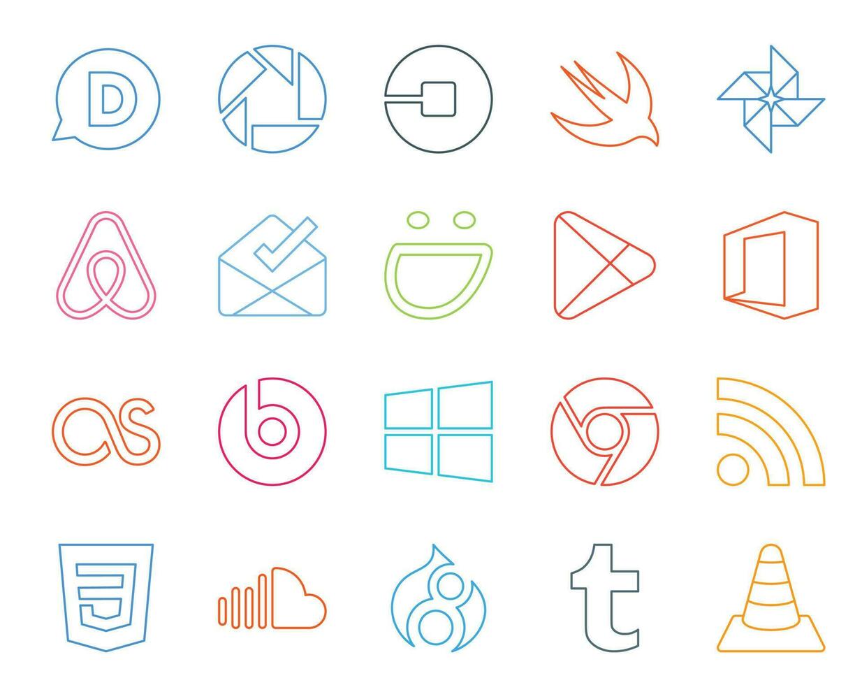 20 Social Media Icon Pack Including rss windows inbox beats pill office vector