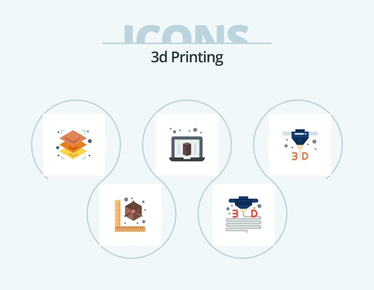 3d Printing Flat Icon Pack 5 Icon Design. direct. printerd. plastic. laptop. layers vector