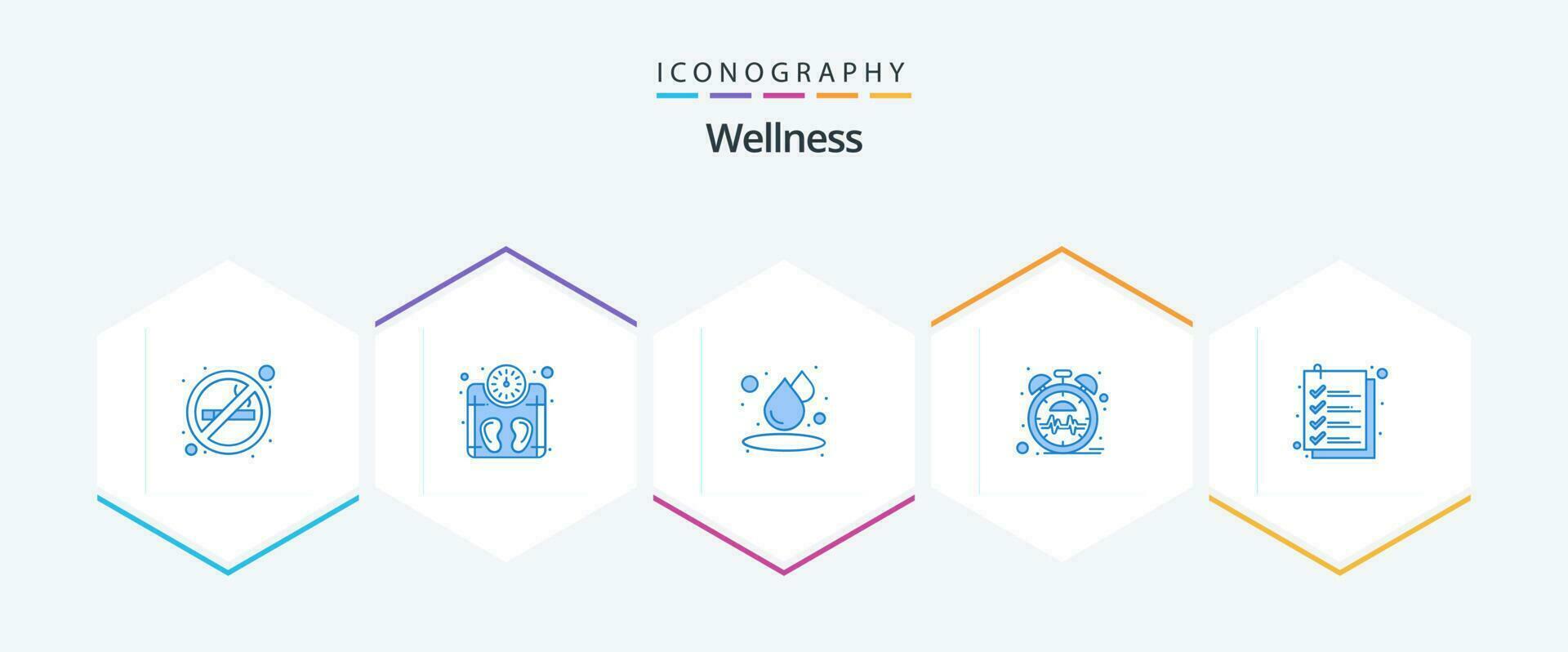 Wellness 25 Blue icon pack including list. check. drop. time. heart vector