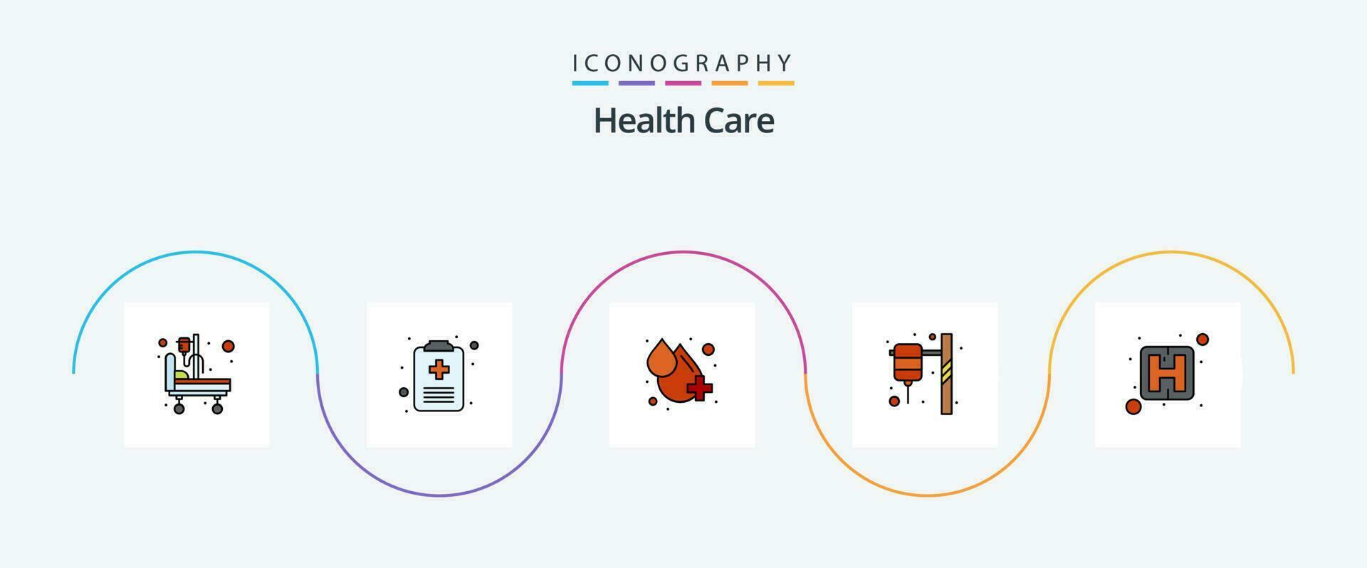 Health Care Line Filled Flat 5 Icon Pack Including hospital sign. medical. blood. infusion. bottle vector