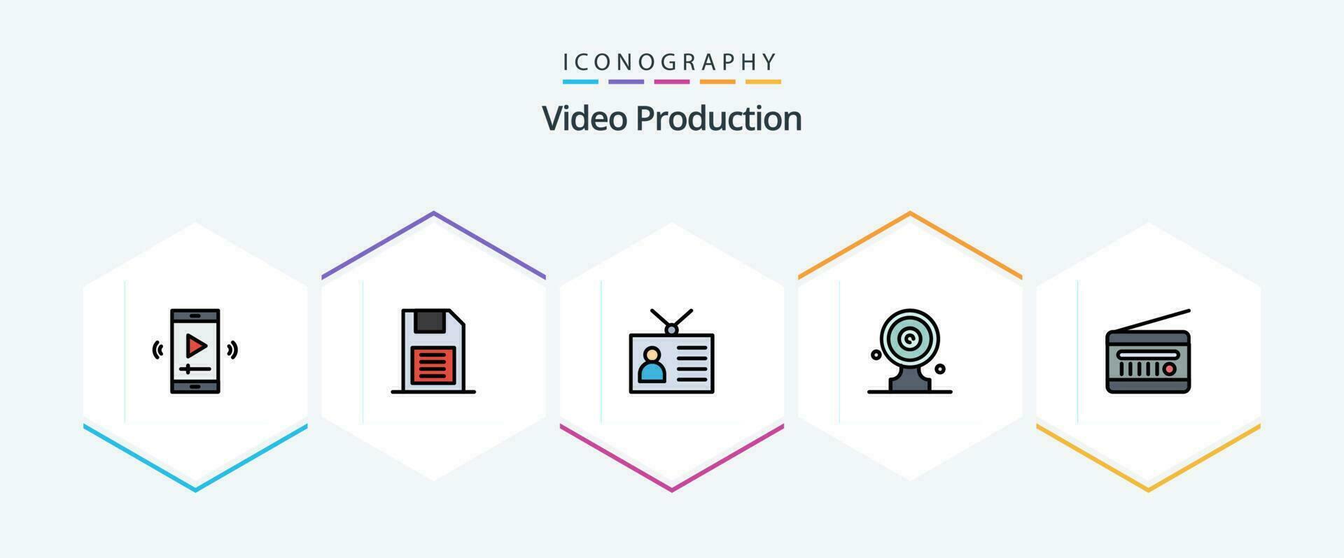 Video Production 25 FilledLine icon pack including media target. aim board. sd card. vintage. output device vector