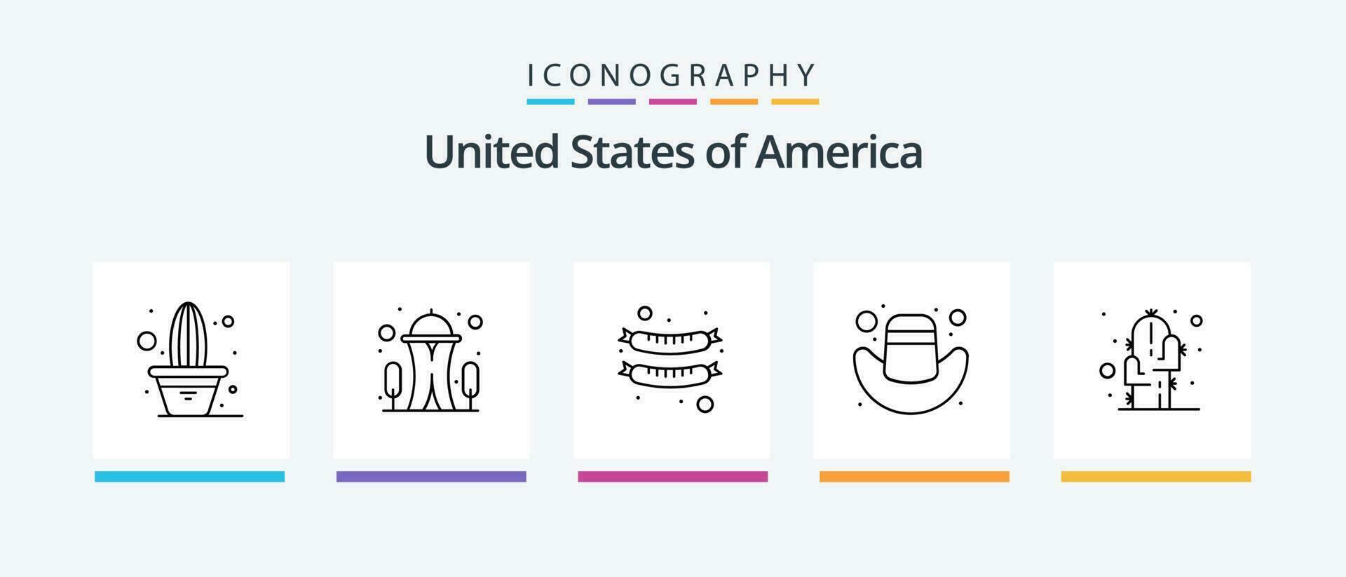 Estados Unidos línea 5 5 icono paquete incluso planta. cactus. redondo. espacio. punto de referencia. creativo íconos diseño vector