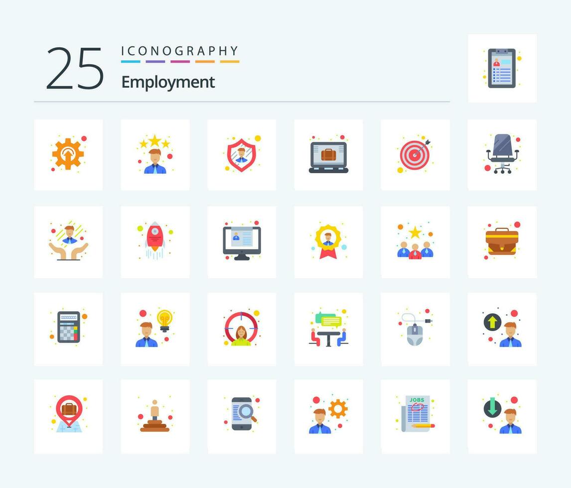 Employment 25 Flat Color icon pack including target. arrow. employee. office case. case vector