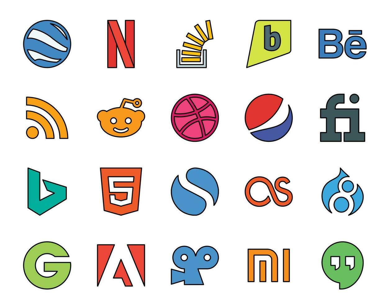 20 Social Media Icon Pack Including drupal simple rss html fiverr vector