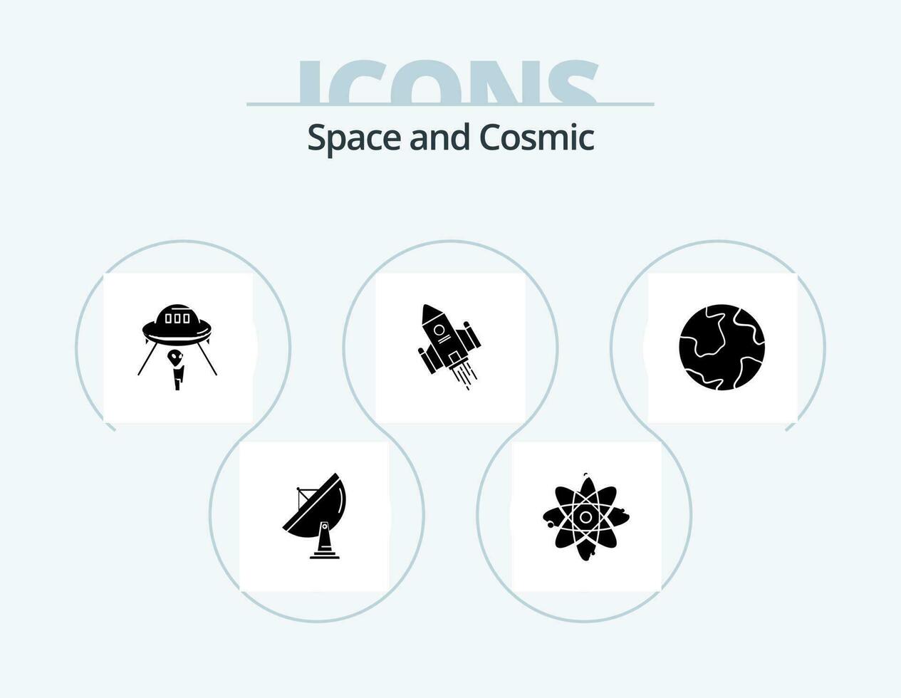 Space Glyph Icon Pack 5 Icon Design. shuttle. mars. molecule. spaceship. space vector