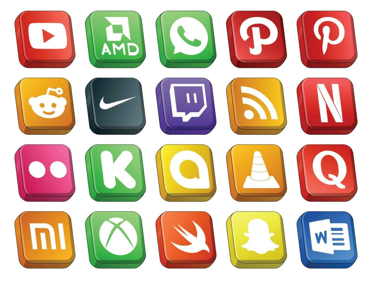 20 Social Media Icon Pack Including quora media twitch vlc kickstarter vector