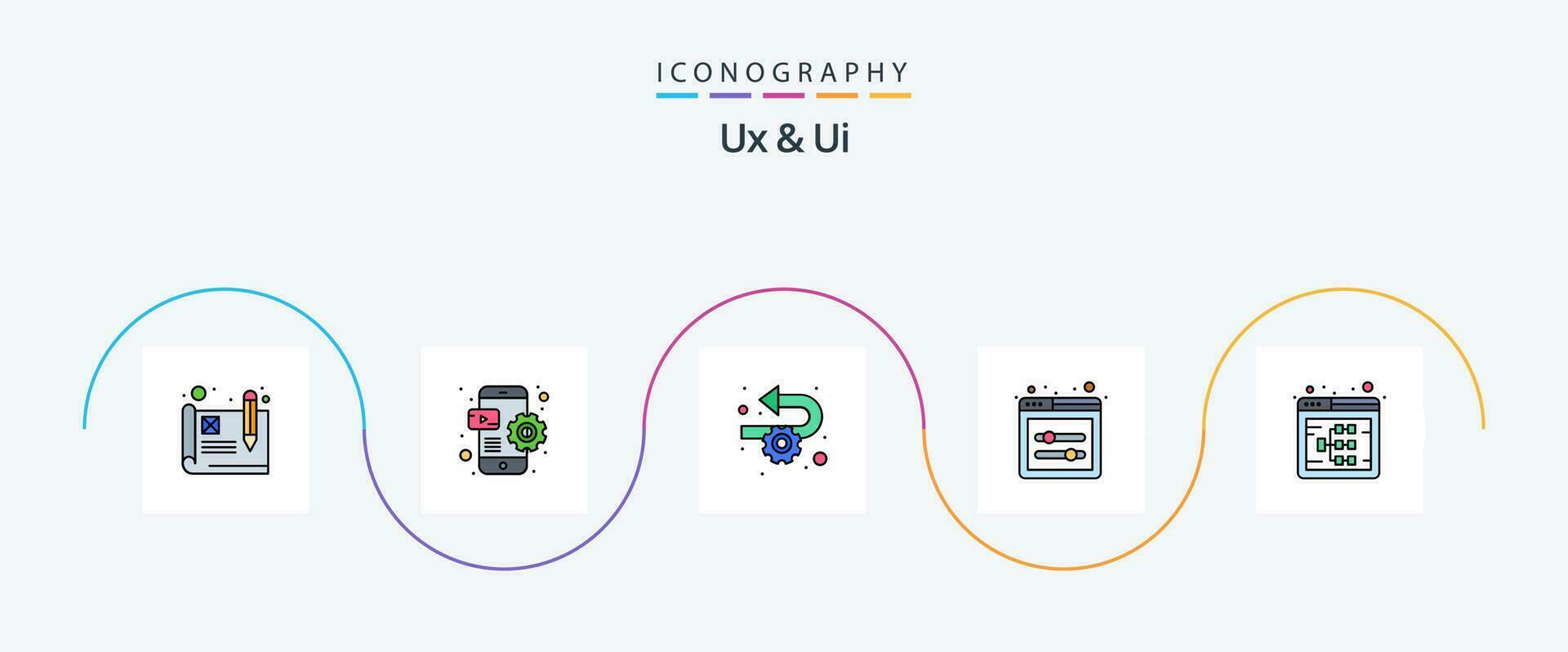 Ux And Ui Line Filled Flat 5 Icon Pack Including web. flowchart. agile. flow. ui sliders vector