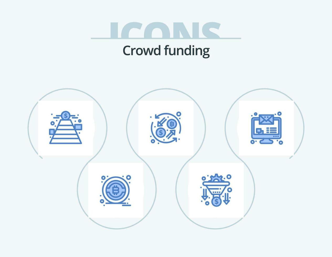 Crowdfunding Blue Icon Pack 5 Icon Design. monitor email. imac. fundraising. transformation. currency exchange vector