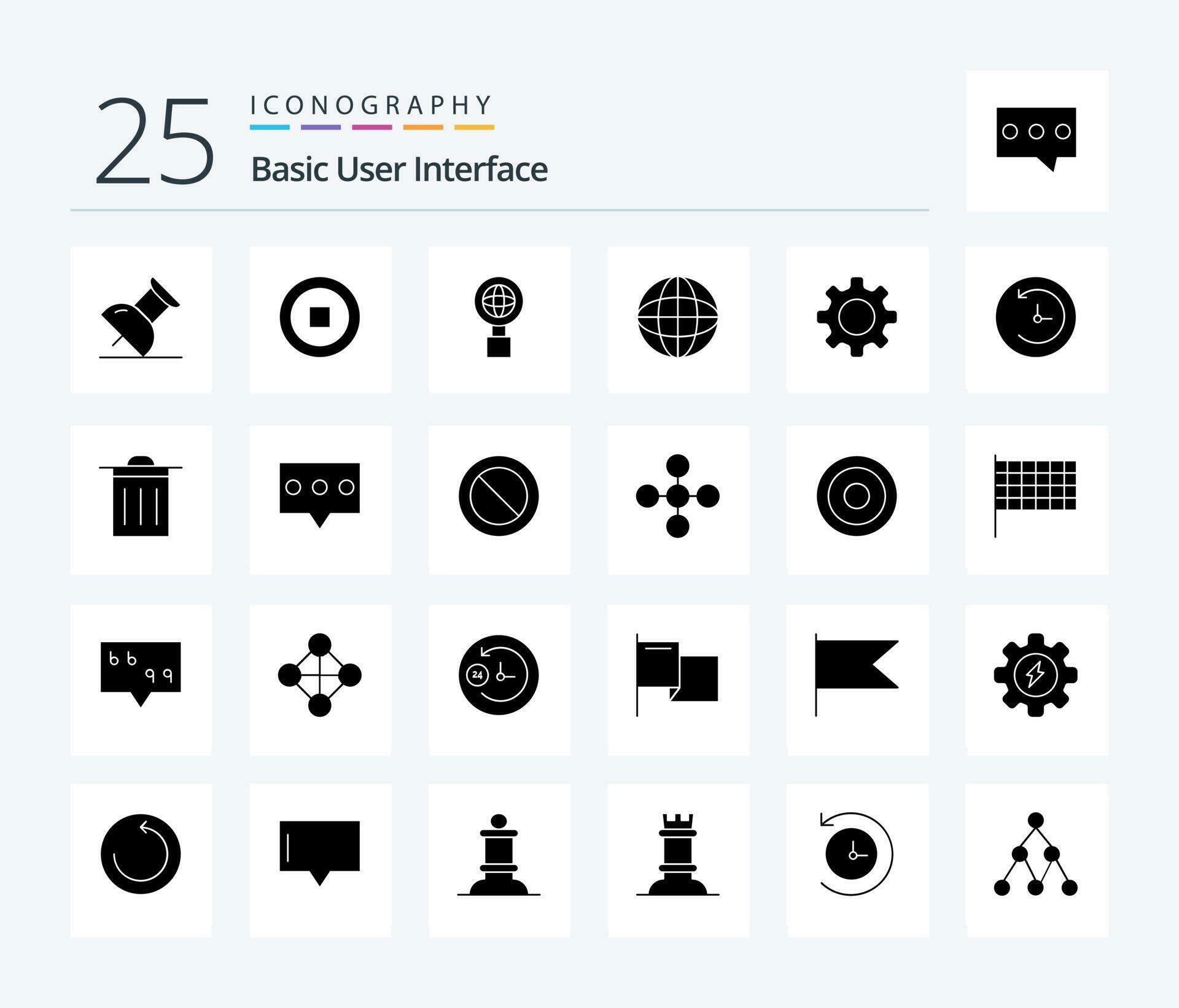 Basic 25 Solid Glyph icon pack including ui. basic. basic. time machine ...