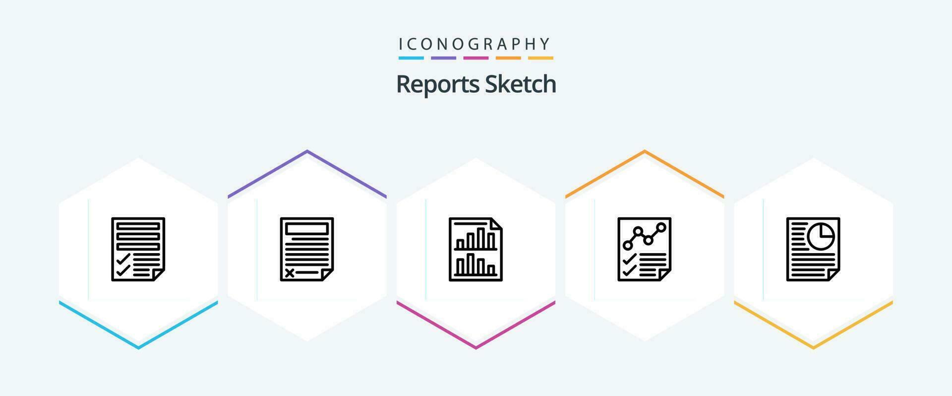 Reports Sketch 25 Line icon pack including document. analytics. page. report. page vector