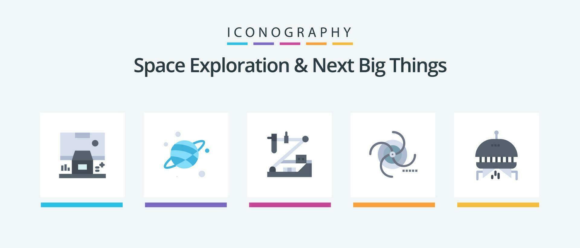 Space Exploration And Next Big Things Flat 5 Icon Pack Including gravitational. field. biology. cosmos. research. Creative Icons Design vector