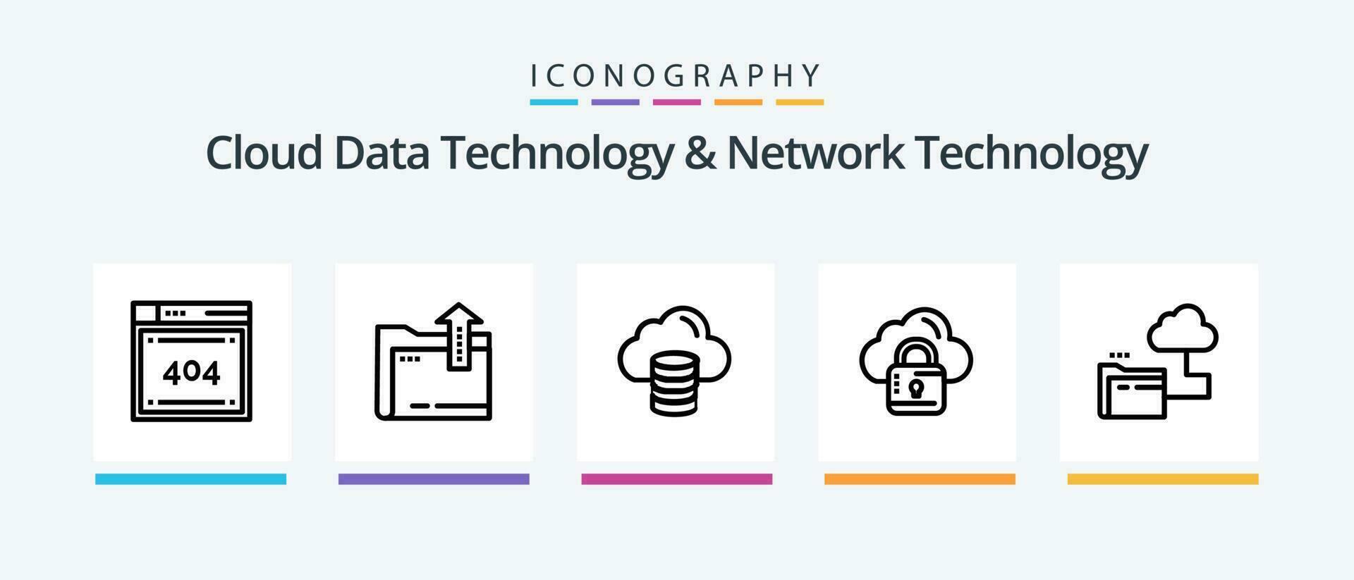 Cloud Data Technology And Network Technology Line 5 Icon Pack Including wifi . error. globe . codiing.  file. Creative Icons Design vector