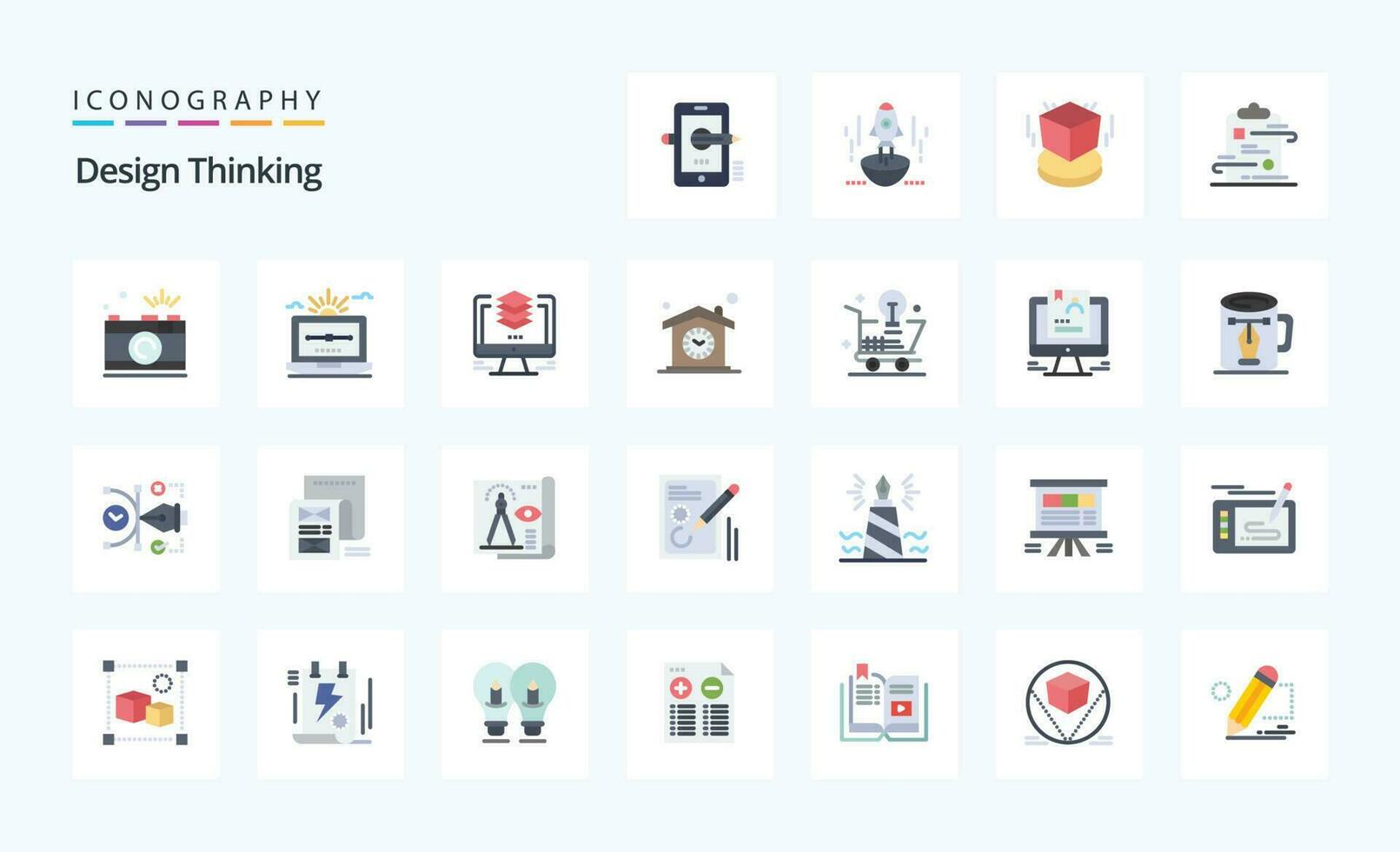 25 Design Thinking Flat color icon pack vector