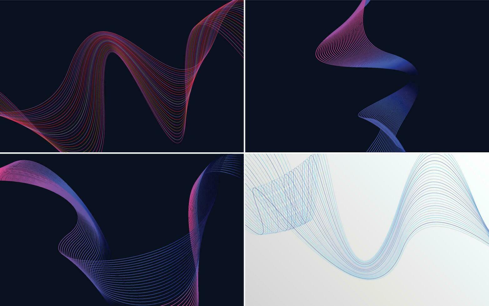 Set of 4 geometric wave pattern background Abstract waving line vector