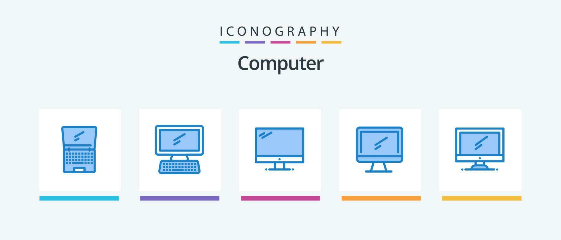 Computer Blue 5 Icon Pack Including . keyboard. pc. device. Creative Icons Design vector