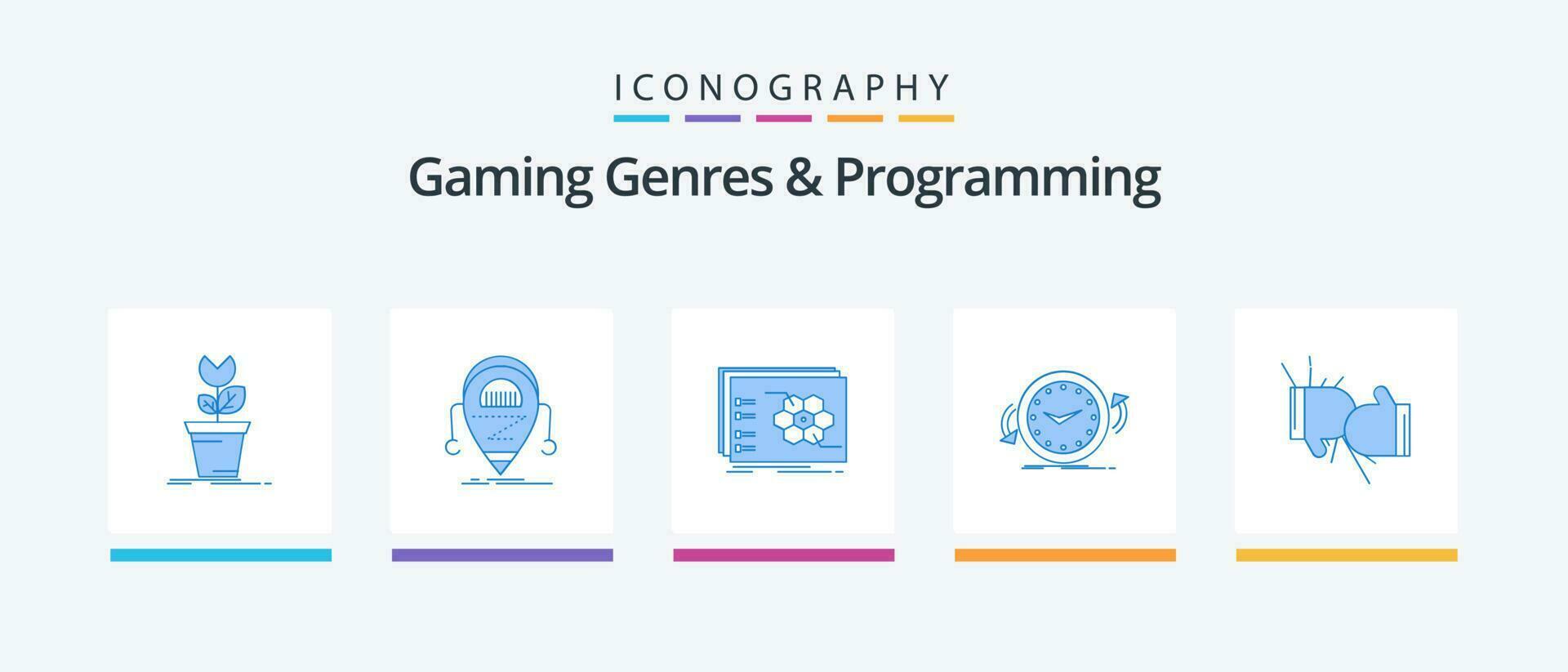 Gaming Genres And Programming Blue 5 Icon Pack Including clockwise. backup. robot. tactical. strategy. Creative Icons Design vector