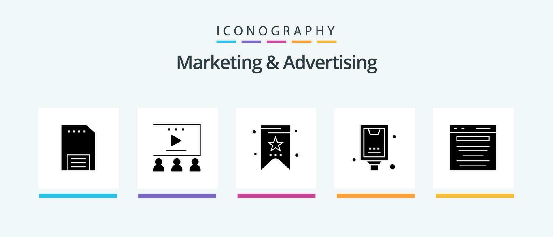 Marketing And Advertising Glyph 5 Icon Pack Including advertising. marketing. video tutorials. billboard. advertising. Creative Icons Design vector