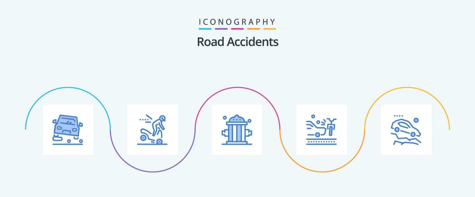 Road Accidents Blue 5 Icon Pack Including car. crash. firefighter. car. accident vector