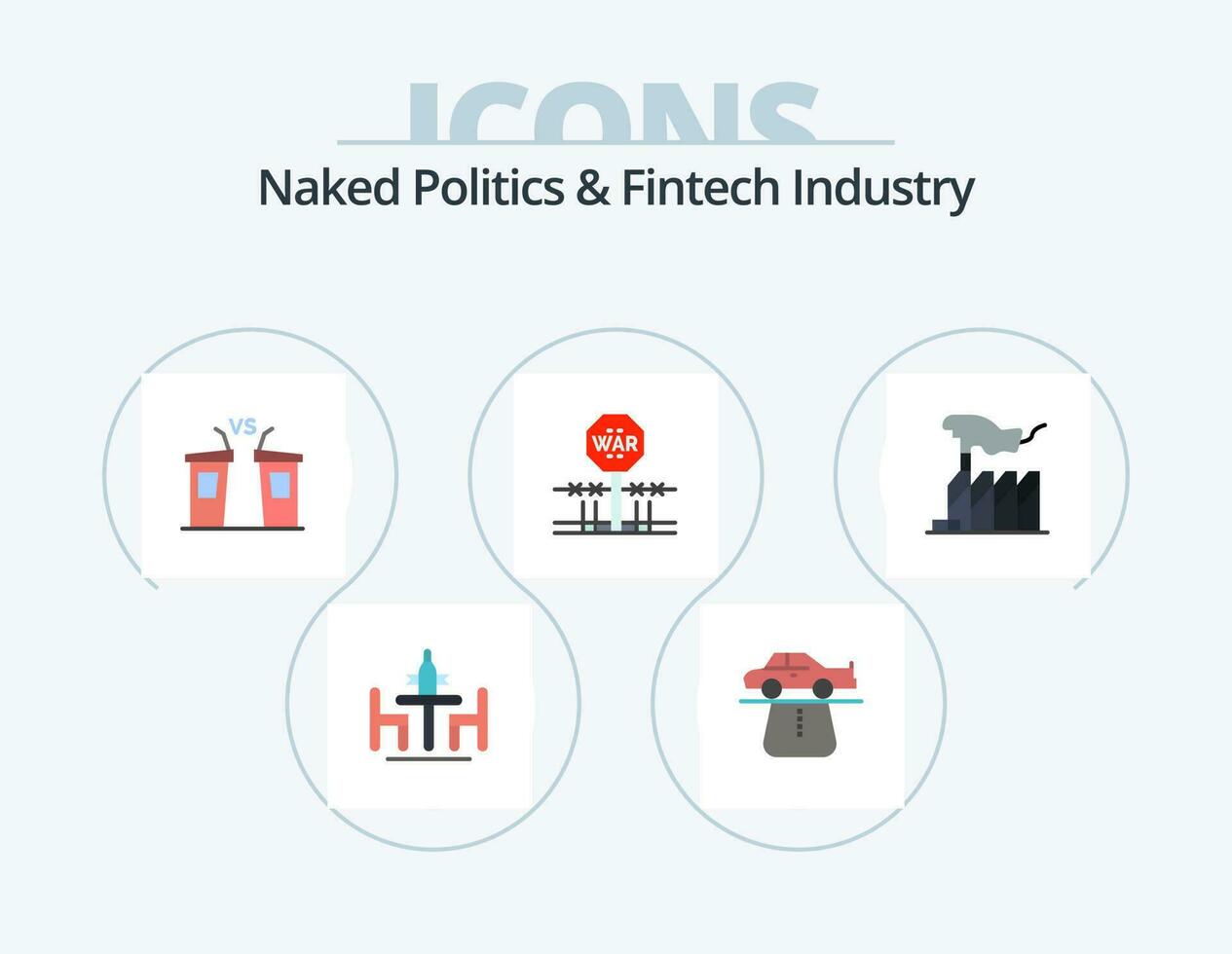 desnudo política y fintech industria plano icono paquete 5 5 icono diseño. militar. combate. alfombra. vocero. elección vector