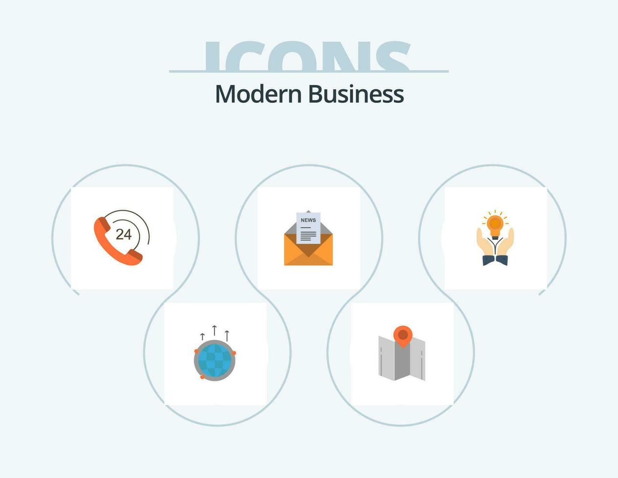 Modern Business Flat Icon Pack 5 Icon Design. business. news. location. support. communication vector