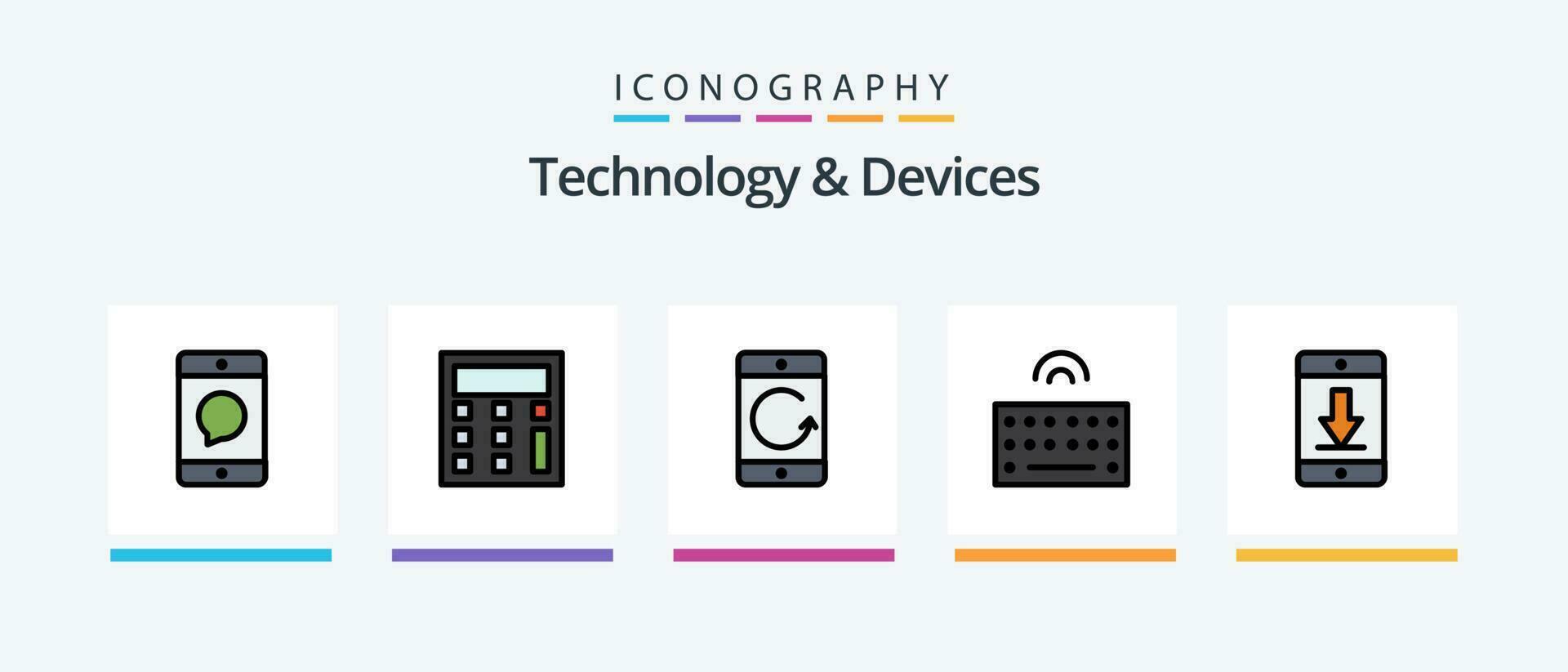 dispositivos línea lleno 5 5 icono paquete incluso móvil. comunicación. control. Teléfono móvil. enchufe. creativo íconos diseño vector