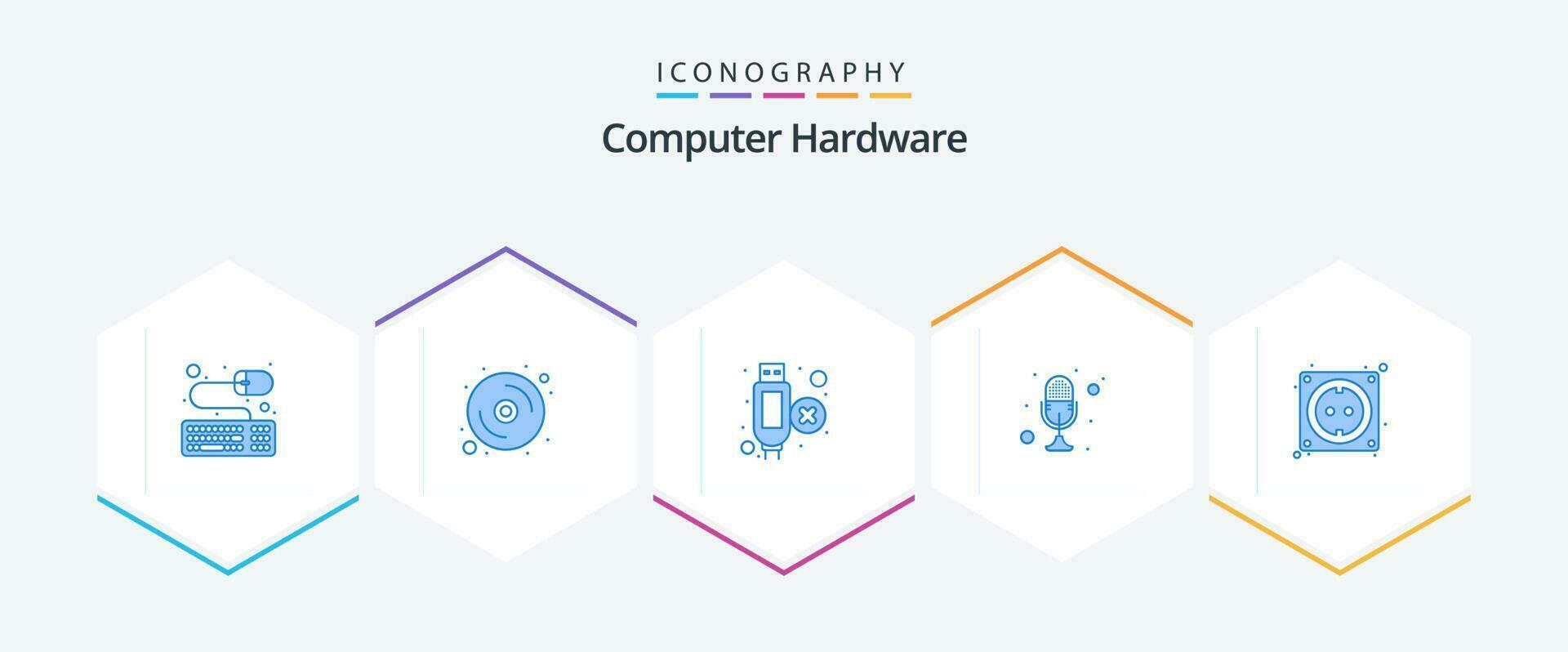 Computer Hardware 25 Blue icon pack including hardware. cable. extension. talk. mike vector