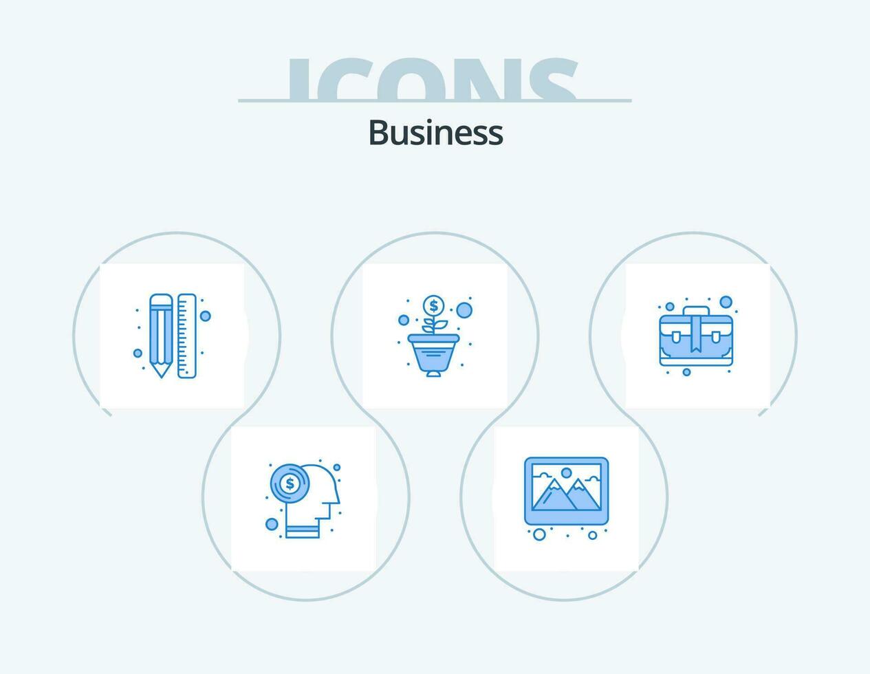 Business Blue Icon Pack 5 Icon Design. brief. tree. creative. money. design vector