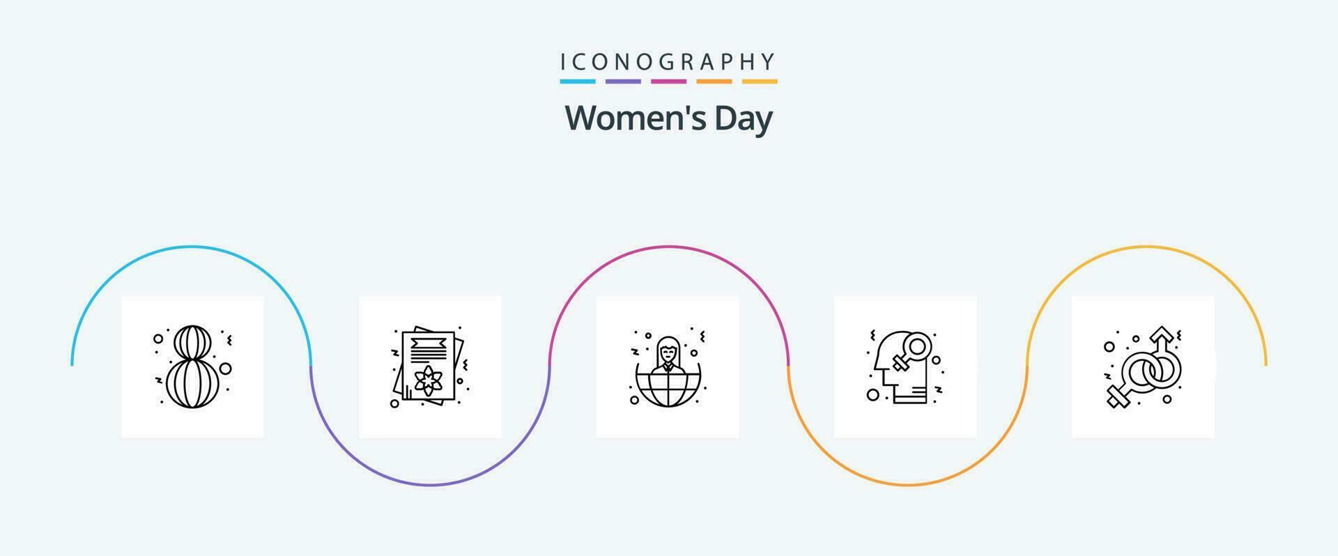 De las mujeres día línea 5 5 icono paquete incluso femenino. homófilo. género. mundo vector