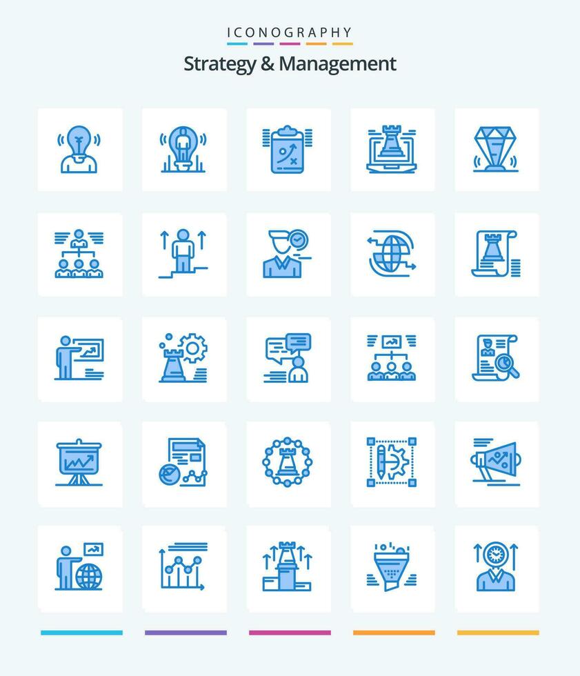 Creative Strategy And Management 25 Blue icon pack  Such As gem. diamond. tactic. strategy. fort vector