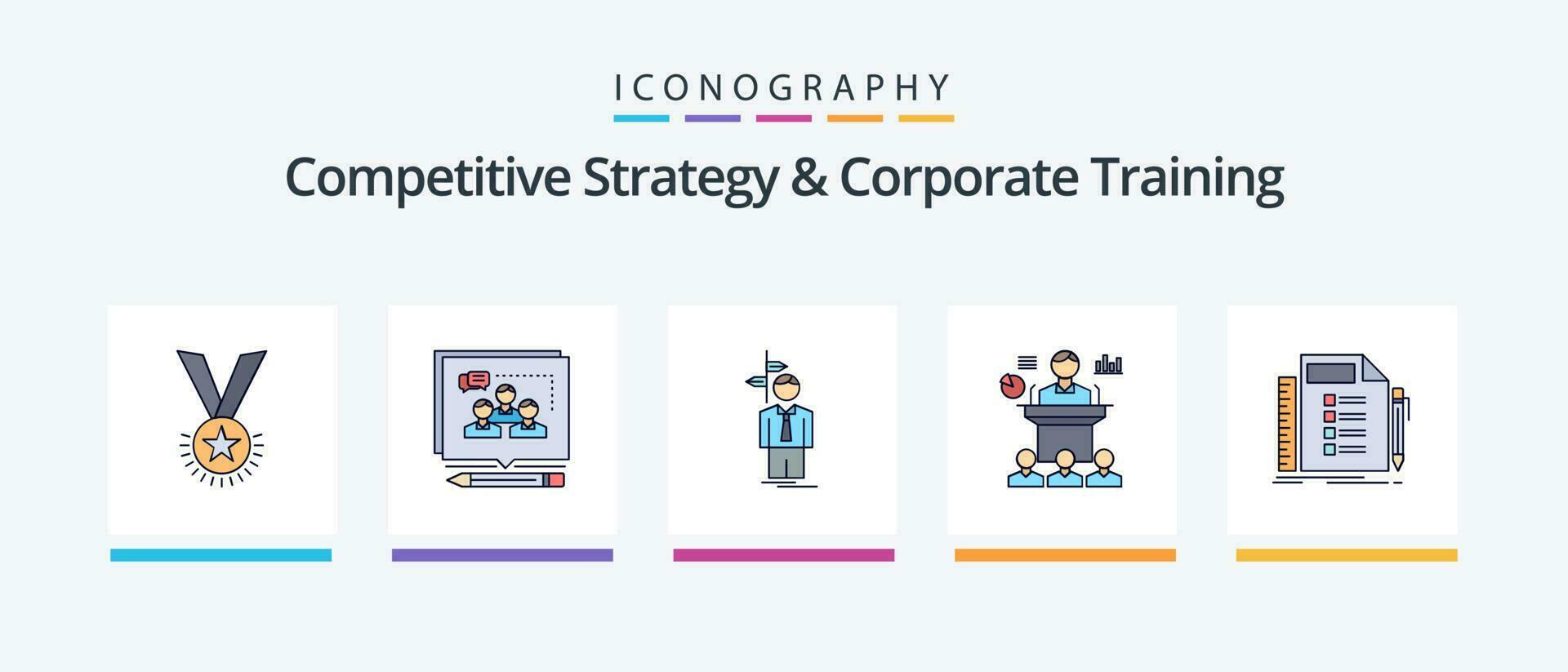 Competitive Strategy And Corporate Training Line Filled 5 Icon Pack Including expense. consumption. meeting. seminar. presentation. Creative Icons Design vector