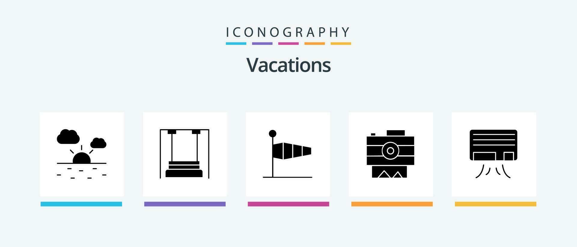Vacations Glyph 5 Icon Pack Including camera . wind. kids . speed . blow. Creative Icons Design vector