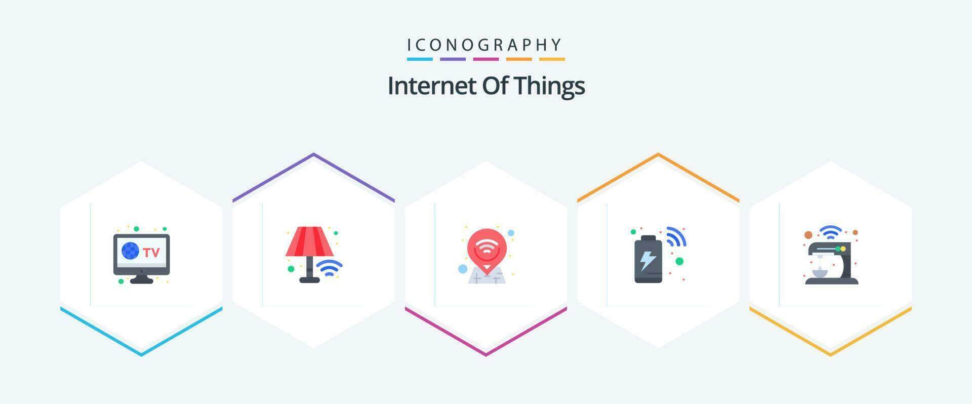 Internet Of Things 25 Flat icon pack including stand. kitchen. map. internet. charging vector