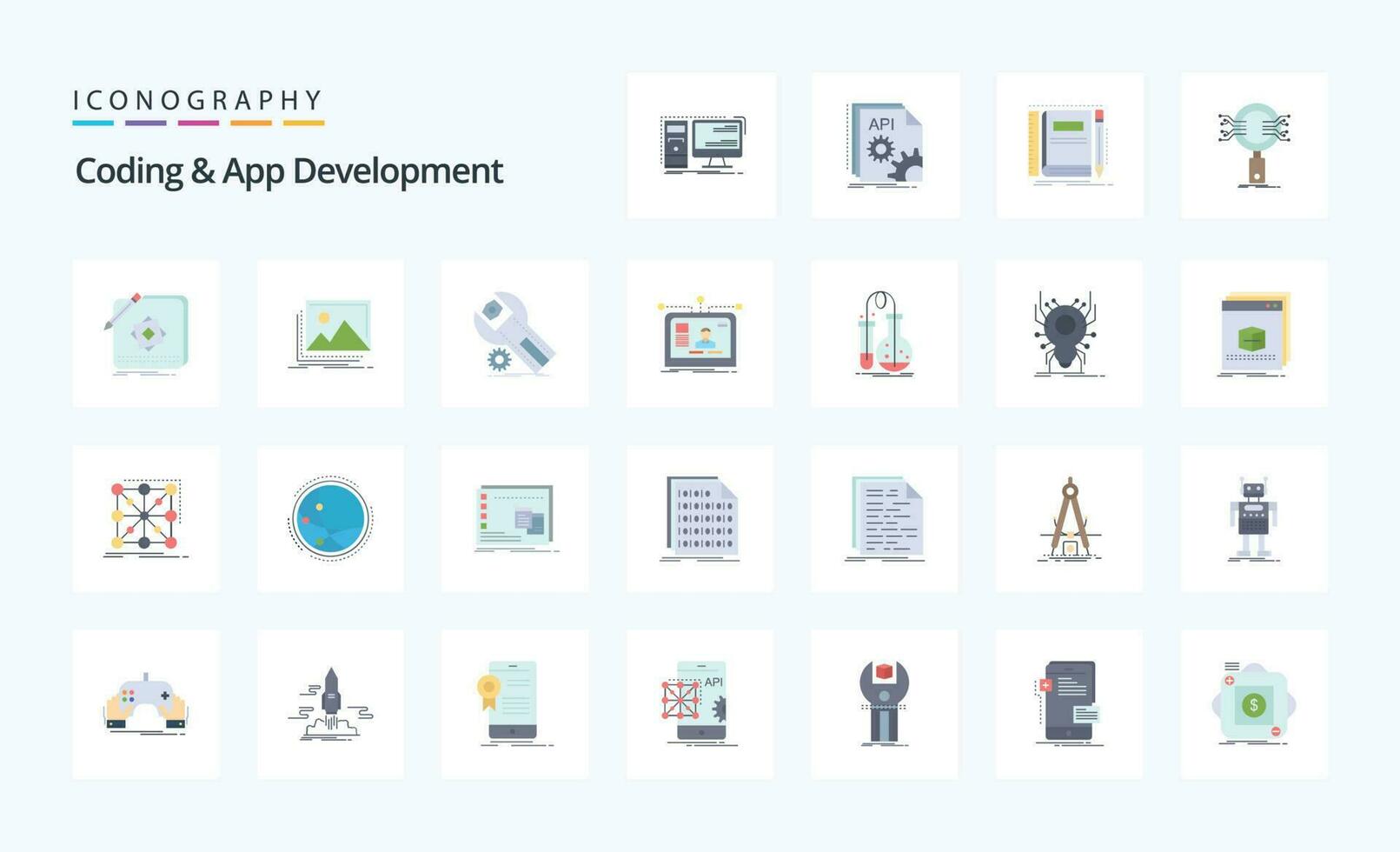 25 Coding And App Development Flat color icon pack vector
