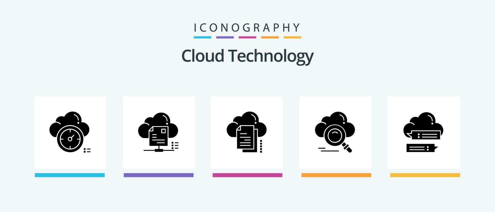 Cloud Technology Glyph 5 Icon Pack Including online. search. document. cloud. cloud. Creative Icons Design vector