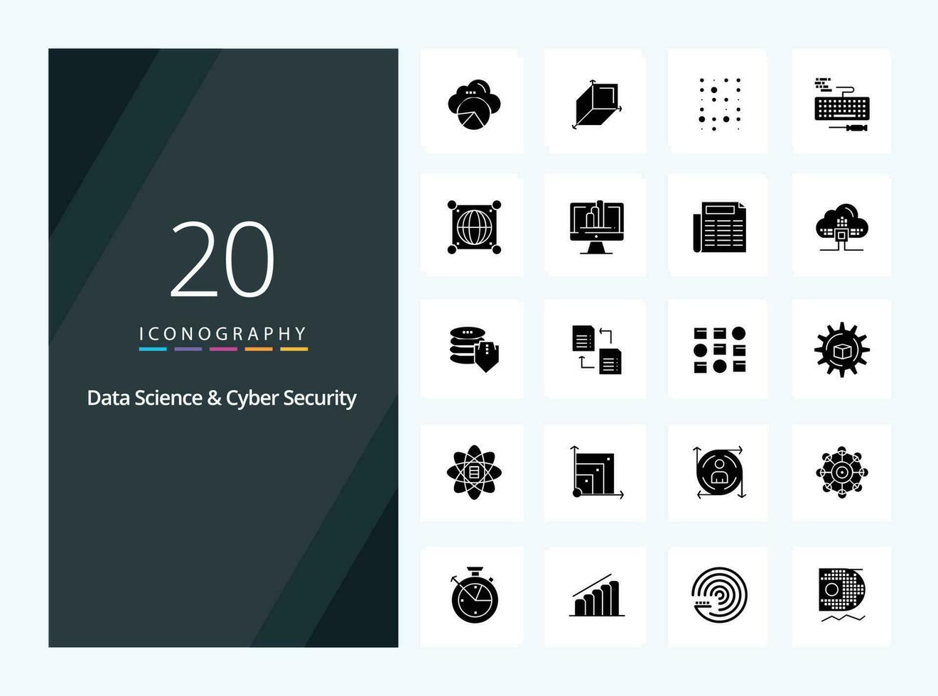 20 Data Science And Cyber Security Solid Glyph icon for presentation vector