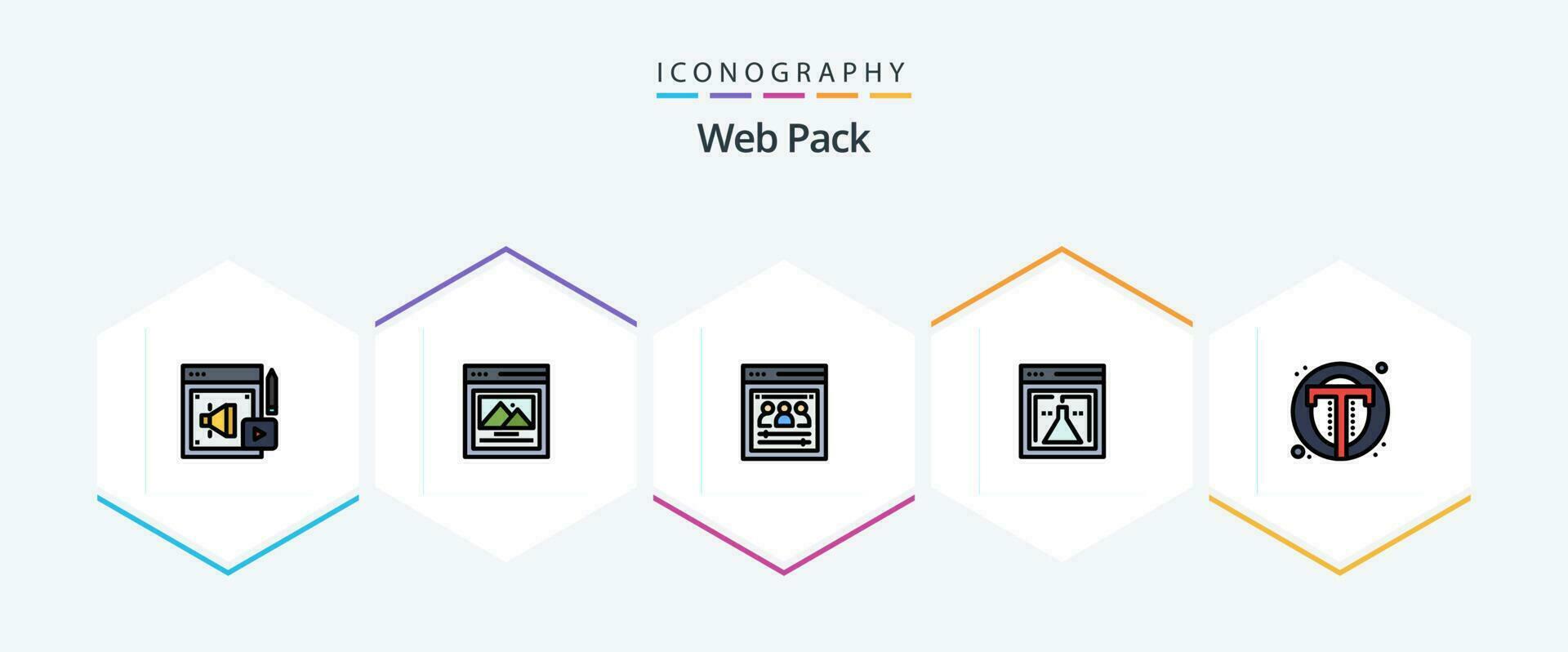 Web Pack 25 FilledLine icon pack including text. interface. remote team. web. lab vector