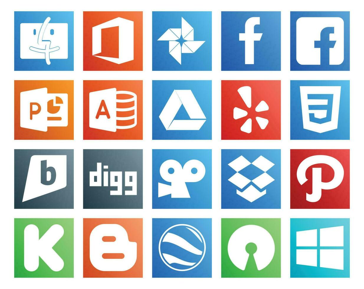 20 Social Media Icon Pack Including open source blogger css kickstarter dropbox vector