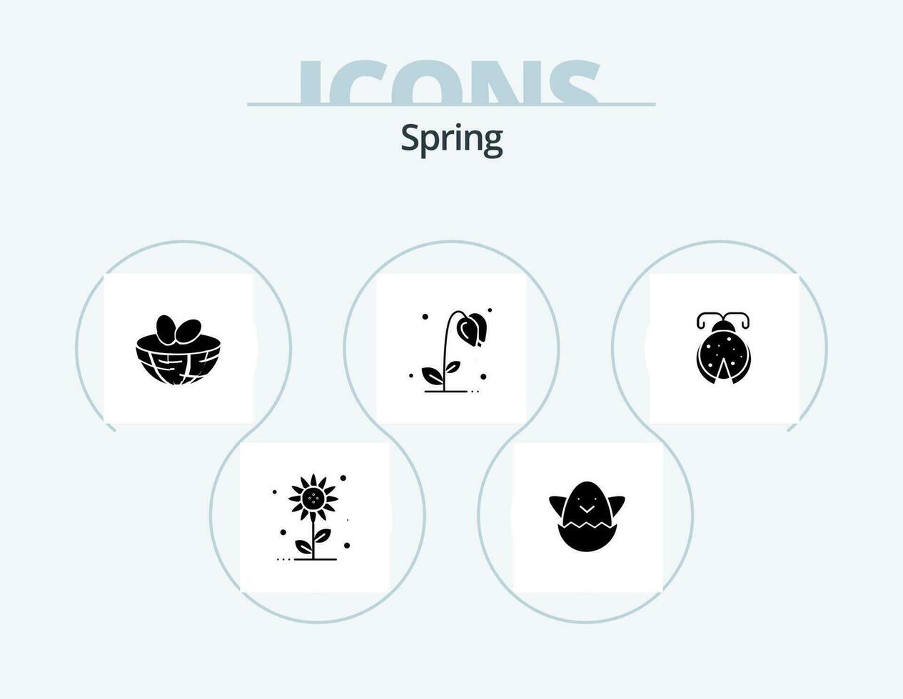 primavera glifo icono paquete 5 5 icono diseño. mariquita. escarabajo. Pascua de Resurrección. primavera. floral vector